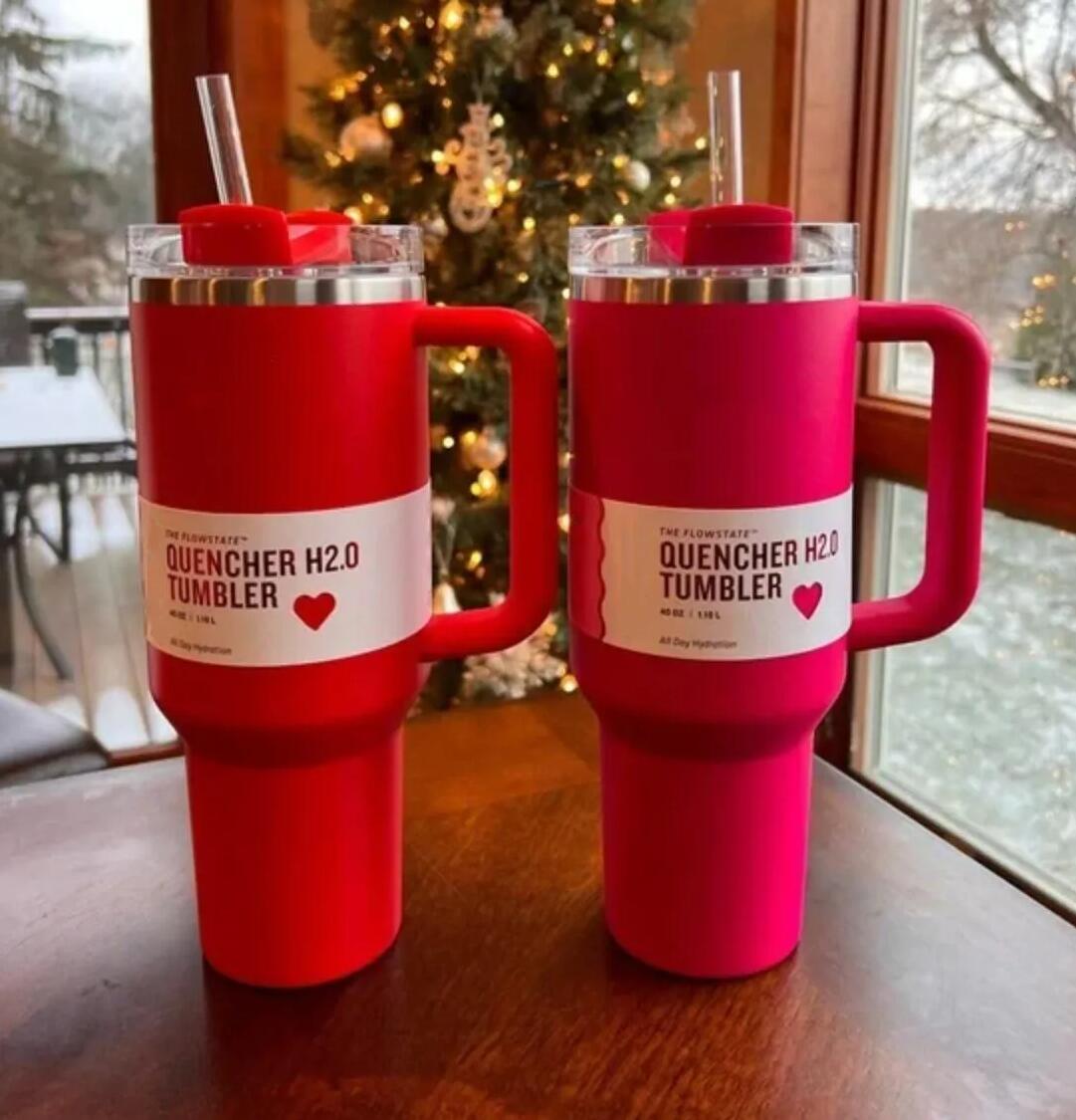 US Stock Limited Edition Water Bottles Cosmo Pink Target Red 40oz Quencher H2.0 Cups Travel Car Mugs Tumblers Cups Valentine's Day Gifts With 1: 1 LOGO GG0111