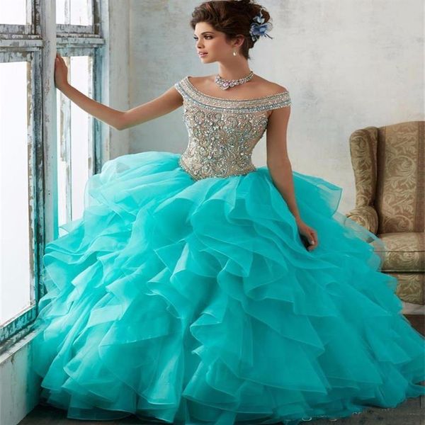 Gorgeous Ball Gown Vestidos de quinceañera Beading Crystal Sweet 16 Dress Vestidos De 15 Anos por encargo Masquerade Ball Dress198A