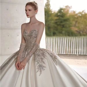 Prachtige baljurk trouwjurk 2024 lieverd kralen borduurwerk kanten satijnen bruidsjurken prinses vestidos de novias aangepast