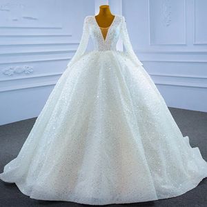 Prachtige Baljurk Trouwjurk 2024 V-hals Kralen Kristallen Parels Pailletten Lange Formele Luxe Bruidsjurk Op Maat Gemaakt vestidos de novias