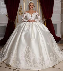 Magnifique robe de mariée robes de mariée 2024 Couc illusion manches longues appliques en dentelle en satin robes de mariée plus taille vestide de novia sur mesure