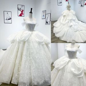 Robe De mariée en Tulle, magnifique robe De bal, épaules dénudées, avec des Appliques en dentelle, perles scintillantes