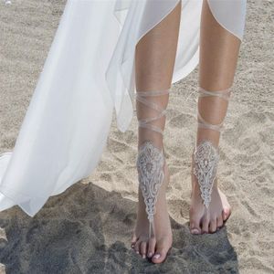 Preciosos zapatos para bodas en la playa, apliques de encaje para mujer, accesorios nupciales, zapatos de novia con punta abierta 2019 para verano 2246