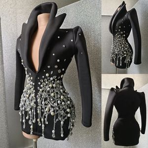 Precioso Blazer con cuentas para mujer, chaquetas de lujo con cuentas de diamantes, abrigos cortos para mujer, prendas de vestir exteriores de noche para graduación, una pieza