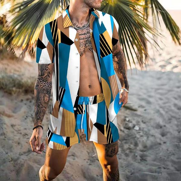 plage de mode d'été hommes survêtements pantalons hawaïens ensemble chemises de créateurs impression chemise de loisirs homme slim fit manches courtes plages courtes