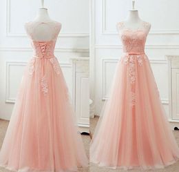 Magnifique robe de bal rose blush une ligne transparent en dentelle sans manches appliques corset robes de bal laceup ouvert arrière bon marché gow9846408