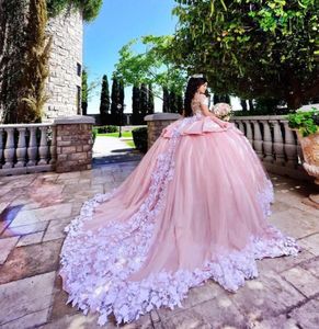 Prachtige Blozen Roze Quinceanera Jurken Gemaskerd Schoudervrij Gezwollen Baljurk Galajurken Met Applicaties Sweet 16 vestidos 3722765