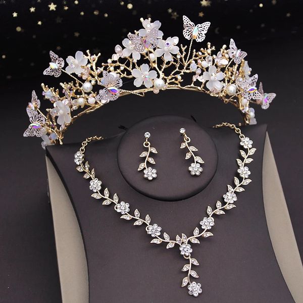 Magnifiques diadèmes papillon, ensembles de bijoux de mariée et couronne de fleurs, collier ras du cou, accessoires de mariée, 240202