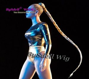 Magnifique célébrité Beyonce Super Long Sexy Braid Ponytail 41 pouces extensions de cheveux longs queues de cheval avec bande élastique rapide 2843031