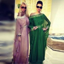 Prachtige Chiffon Robe Crystals Beaded Off The Shoulder Prom Dresses Custom Made Size Lange Avondjurken Saoedi-Arabië Formele Feestjurk