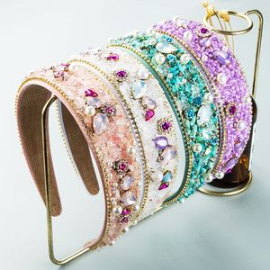 Diadema con piedras naturales de colores preciosos, diadema elegante con cuentas de perlas de imitación de cristal, sombrerería de fiesta de princesa