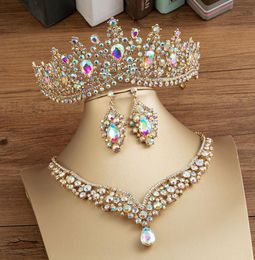 Magnifique ensemble de bijoux de mariée en cristal AB, couvre-chef à la mode, boucles d'oreilles et colliers pour femmes, robe de mariée, couronne Tiara5410700