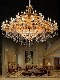 Prachtige kristallen kroonluchter lichtarmatuur Klassieke gouden hanglamp Hotelproject Grote kristallen binnenverlichting Verlichting 100% garantie