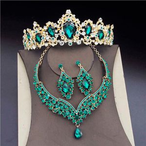 Prachtige kristallen sieraden sets voor vrouwen bruids bruiloft kroon tiara's oorbellen kettingen Jewelrry set mode bruid accessoire H1022