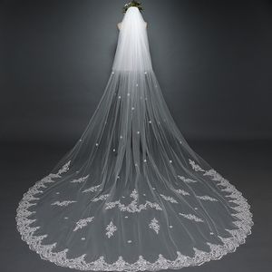 Prachtige Designer Wedding Veils 3m lange kathedraallengte één laag applique rand tule bruids sluier voor vrouwen haar accessorie191b v413009