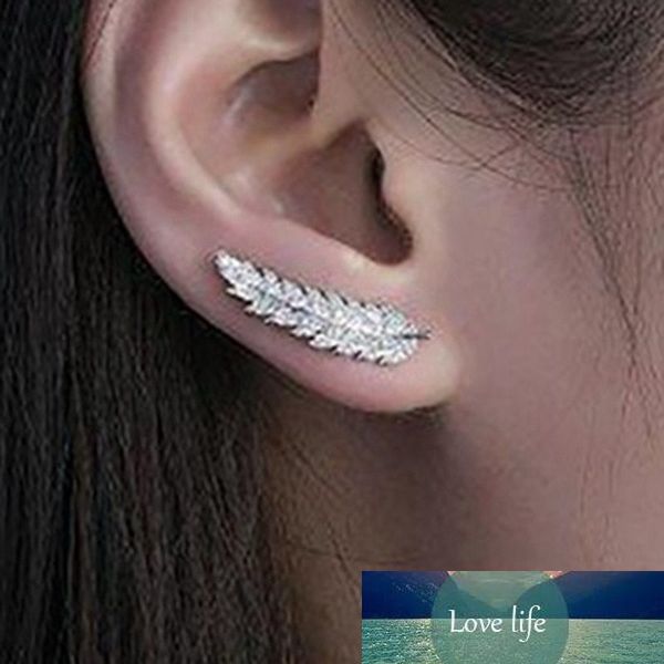 Magnifiques boucles d'oreilles en forme de plumes pour grimpeurs, manchette, feuilles de cristal, boucles d'oreilles de mariage pour femmes