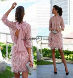 Superbes robes de bal courtes plumes à manches longues roses ouvertes avec des robes de soirée arc robes de cocktail pour une occasion spéciale7213998