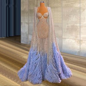 Prachtige glitter kralen formele avondjurken 2021 Dubai illusion tiered tule prom jurk vestidos beroemdheid feestjurken