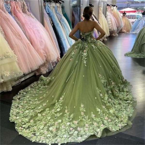 Magníficos vestidos de quinceañera verdes 2024 Vestido de fiesta floral charro mexicano Novia Vestido de fiesta brillante Mascarada Dulce Cumpleaños de 15 años Vestidos de Xv Para