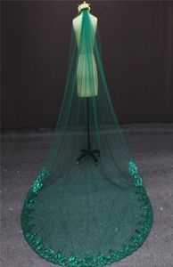 Magnifique voile de mariage vert en dentelle pailletée scintillante, monocouche, voile de mariée partiel avec peigne 8794912