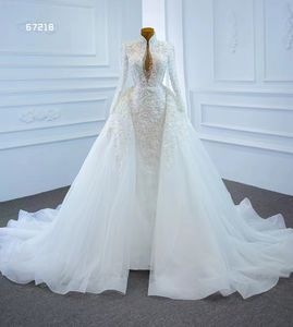 Precioso vestido de novia de manga larga con cuello alto, encaje de sirena, tren desmontable, vestidos de novia SM67218