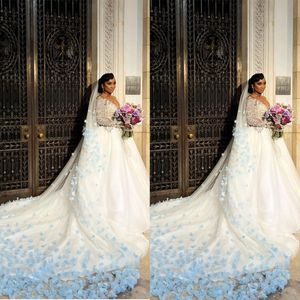 Magnifique voile de mariée en dentelle avec appliques, longueur cathédrale, une couche de 3 M de Long, avec papillon bleu, bord crayon blanc, Tulle Velo De Novia Elegante