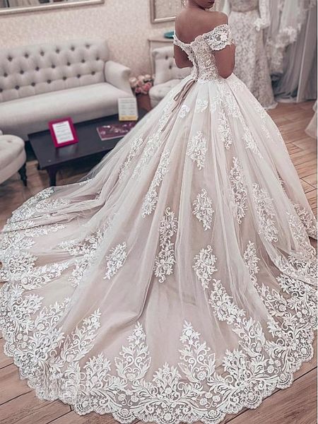 Magnifique dentelle princesse robe de mariée corset corsage robe de bal hors épaule manches courtes 2020 luxe robes de mariée taille personnalisée Plus260M