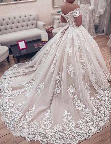 Magnifique dentelle princesse robe de mariée corset corsage robe de bal épaule manches courtes 2020 robes de mariée de luxe taille personnalisée Plus8697111