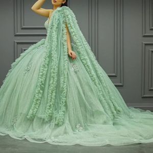 Superbe vert clair chérie paillettes Spaghetti Quinceanera robes 2024 robe de bal appliques perles longueur de plancher balayage Train