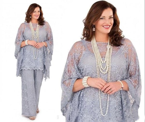 Magnifique lilas grande taille dentelle en mousseline de soie mère de la mariée robes costumes grande taille pour la fête formelle femmes pantalons d'invité pour le mariage