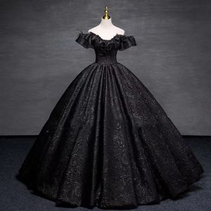 Gorgeous Long black Quinceanera Dresses Apliques de encaje Vestido de fiesta Sparkly Sweet 16 Year Princess Dress For 15 Years vestidos de 2023 Sweet 15 Masquerade Dress