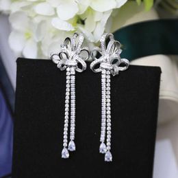 Prachtig luxe merk sieraden boog tassel oorbellen sterling zilveren allergie aaa zirkon stijl dame eegance 2021 de new9713405
