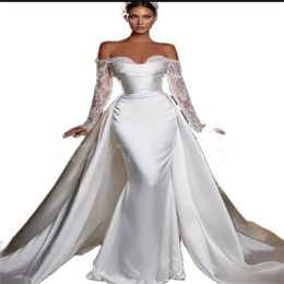 Magnifique robe de mariée minimaliste sirène avec train détachable en satin doux Dubaï arabe Boho jardin robes de mariée fée Gatsby mariée pays robes de mariée 2024