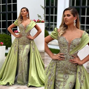 Prachtige zeemeermin galajurken lieverd off-the-shoulder aanvragers kralen satijn plooien backless hofjurk op maat gemaakte grote maten feestjurk vestido de noite