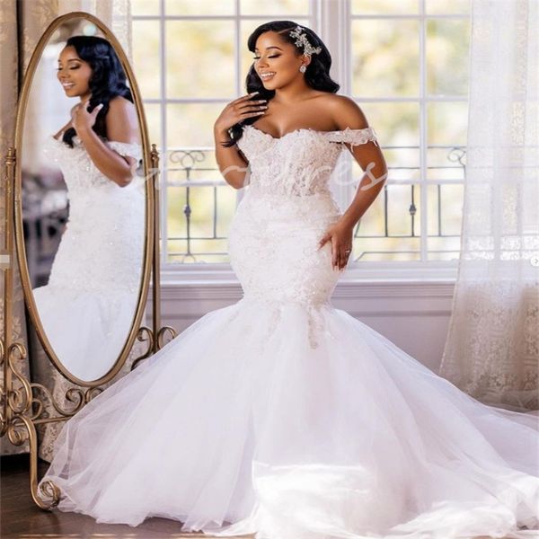 Precioso vestido de novia de sirena Princesa con hombros descubiertos Cola de pez Vestidos de novia de estilo campestre con cordones Vestido de novia elegante de talla grande Jardín Vetios De Novia Robe Mariage