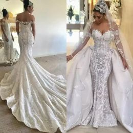 Superbes robes de mariée sirène avec train détachable de la robe de mariée en dentelle de dentelle