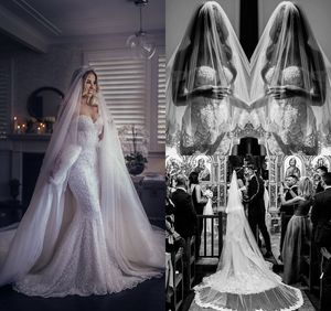 Magnifiques robes de mariée sirène avec jupes détachables sur l'épaule dentelle appliquée perles pays robe de mariée robes de mariée personnalisées