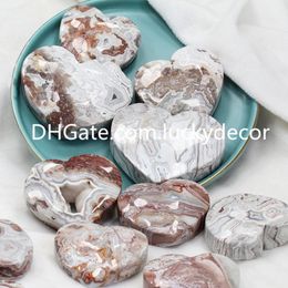 Prachtige Mexicaanse Crazy Lace Agate Heart Carving Crafts Unieke kleine natuurlijke gestreepte Druzy Agate Quartz Crystal Palm Stone Zeldzame collectie Edelsteen Metafysische