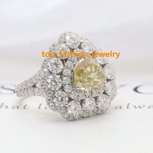 Magnifique bague Moissanite en argent 925, couleur jaune, 9x9mm, 3ct, coupe cœur, diamant Halo, bijoux de fête de mariage