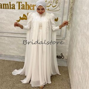 Prachtige Moslim Trouwjurken Met Cape Elegant Chiffon Boho Turkije Bruidsjurk Lange Mouw Kant Boheems Landelijke Arabische Bruid Arabische Dubai Robes De Mariee 2024
