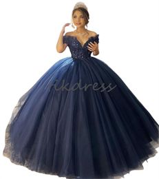 Magnifique robes de quinceanera bleu marine 2024 Puffy tulle vestido de 15 xv anos appliques élégantes formelles quinze anniversaire robe de concours para vestios de bal