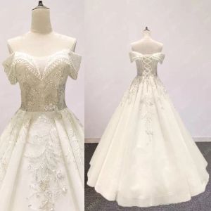 Magnifique hors de l'épaule robes de mariée robe de mariée avec perles tulle étage longueur jardin sur mesure plus la taille vestido de novia