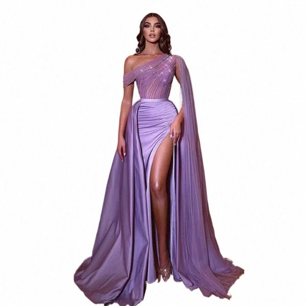 Precioso un hombro con cristales rebordear vestido de fiesta ver a través de vestidos de noche elegantes púrpura Vestido Lgo Feminino Robe de A2xe #