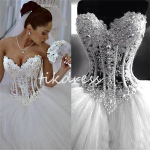 Prachtige parels trouwjurken 2024 Sweetheart illusie gezwollen tulle land bruidsjurken zipper tuin vloer lengte vestios de novias elegant gewaad de mariee