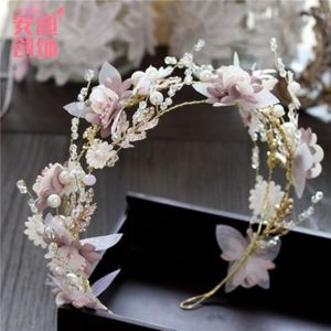 Magnifique coiffes roses cristaux Fleurs Bandon de mariage Perles faites à la main Perles de mariée