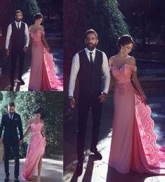 Magnifique robes de bal détachable de la dentelle rose hors épaule 2017 Robes de soirée d'été de printemps a déclaré la fête formelle élégante Mhamad DR9030044