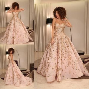 Magnifiques robes de bal chérie rose avec des paillettes d'or robes de soirée perlées robe de bal balayage train robe de soirée formelle sur mesure