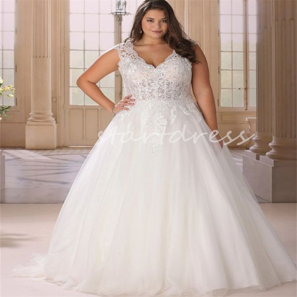 Superbes robes de mariée grande taille sexy col en V longueur de plancher une ligne Tulle perlé robe de mariée bohème élégante robe de mariée de jardin blanc Vestio Novias Robe De Mariee