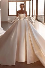 Prachtige prinses baljurk trouwjurken lieverd plooien parels kapel trein lange mouwen bruidsjurken vestido de novia 2024