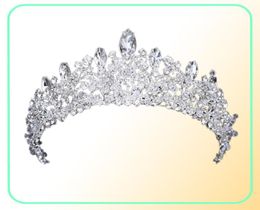 Hermosa Princesa Grandes Coronas de Boda Joya Nupcial Tocados Tiaras Mujeres Plata Metal Cryst Tocados Europeos Joyería Nupcial Ac6760331